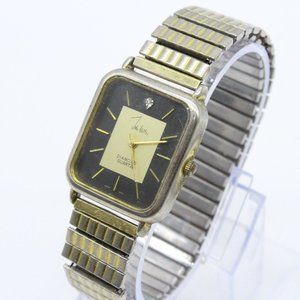 Vintage John Weitz Watch Men Elegant Luxury Gold Tone Black Dial Expandable Band